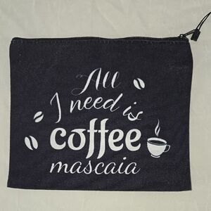 Charcoal Gray Toiletry Bag with Coffee Design and Zipper Closure